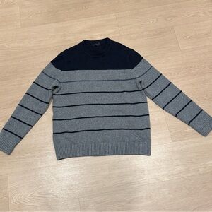 Banana Republic Men's Navy and Gray Striped Crewneck Sweater